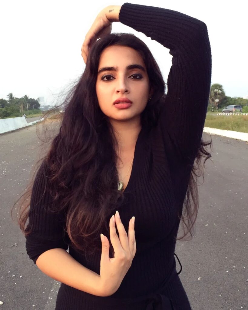 Tharakshi Hot (Tamil Actress) Sexy Photos best of 2023, Tharakshi hot bold photo in black dress